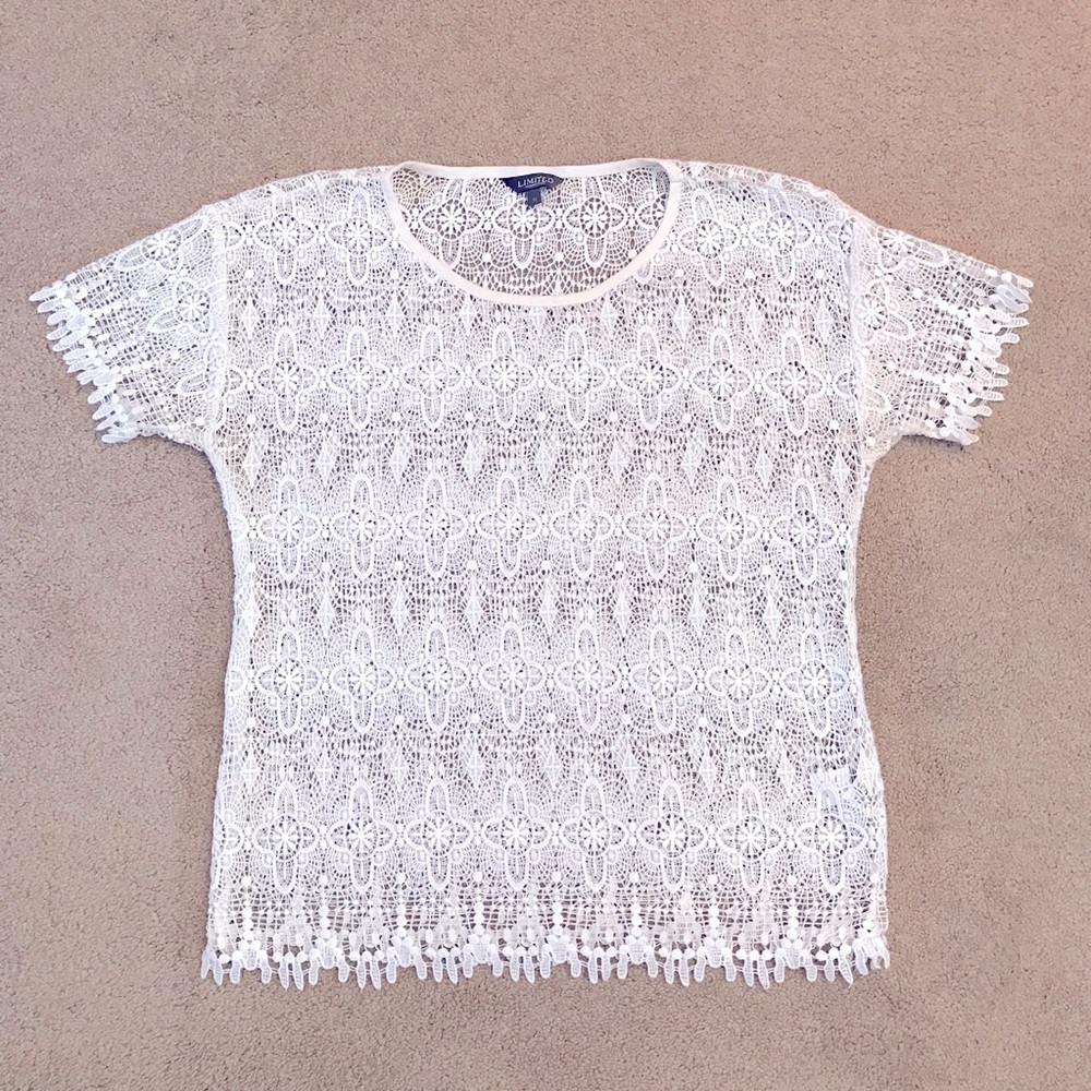 Limited Ivory Lace Top Size Medium UK 10 Short Sleeve 2010s Boho Chic Coquette